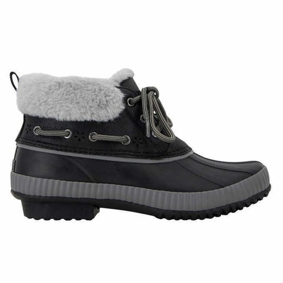 JSport Women's Mary Black Faux Fur Trim Waterproof Duck Boots - Picture 2 of 6